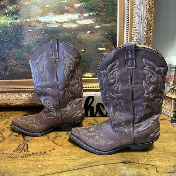 Laredo Women's Western Leather Cowboy Boots Brown Size 10 M Beautiful Pattern - Picture 11 of 16